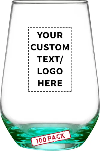 Vista 29 de DISCOUNT PROMOS Juego de copas de vino de Silicia de 10 vasos sin tallo, 16 onzas, texto personalizado, logotipo, transparente, similar a un orbe