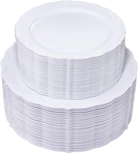 Vista 20 de U-QE 100 platos de plástico ámbar – Platos de plástico marrón transparente desechables resistentes – platos desechables para fiestas, incluyendo 50