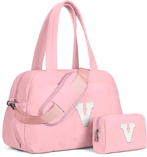 Vista 102 de Bolsa de lona Vogewood, bolsas personalizadas de fin de semana para mujer, bolsas de viaje con estuche de maquillaje, regalos de cumpleaños, Beige