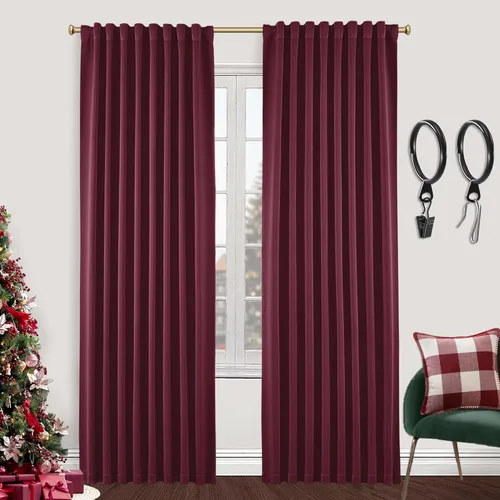Vista 68 de SHINELAND Cortinas opacas de 102 pulgadas para sala de estar, cortinas opacas con pestaña trasera de 102 pulgadas de largo para dormitorio