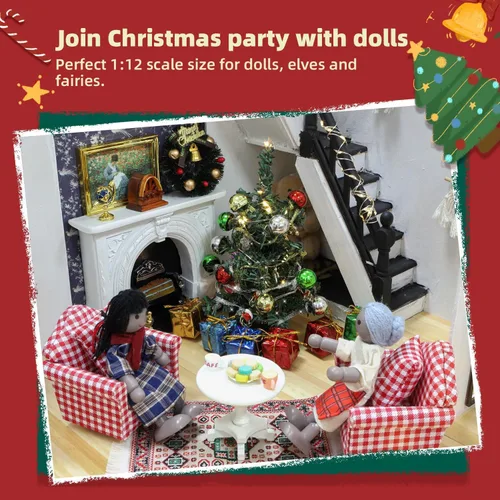 Vista 5 de iLAND Accesorios para Casa de Muñecas Mini Árbol de Navidad con Luces 15 cm Decoraciones de Navidad para Casa de Muñecas Lindo Pequeño Árbol