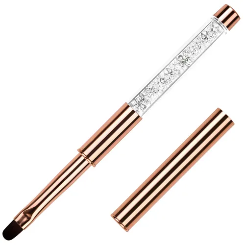 1 unids Oval UV Gel Nail Brush Rhinestone Mango Profesional Nail Art Herramientas Tamaño 8 Oro Rosa