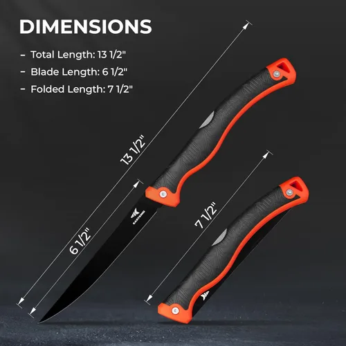 Vista 9 de KastKing Cuchillo plegable para filete/pesca/campamento/caza, hoja de acero inoxidable alemán G4116 afilada como navaja, mangos antideslizantes, 13