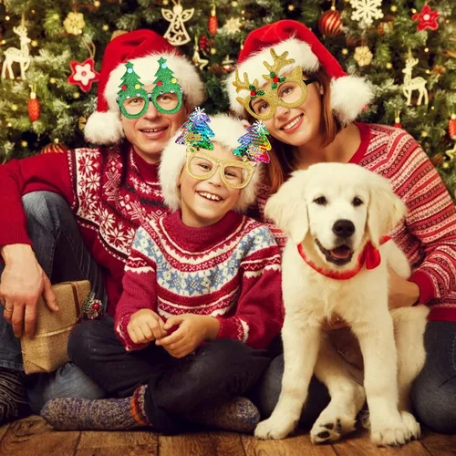 Vista 3 de Max Fun 12 marcos de gafas de Navidad con purpurina para fiestas, accesorios de decoración de Navidad, accesorios de disfraz para fiestas