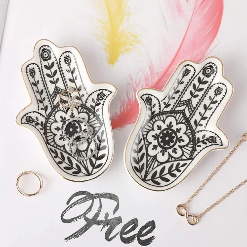 Vista 5 de Stephanie Imports Hamsa - Plato de cerámica y plato decorativo para joyas
