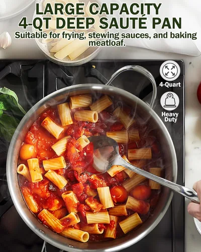 Vista 5 de Cooks Standard Sartén profunda, cubierta, de acero inoxidable revestido en múltiples capas, 5 cuartos de galón, 11 pulgadas., Acero inoxidable