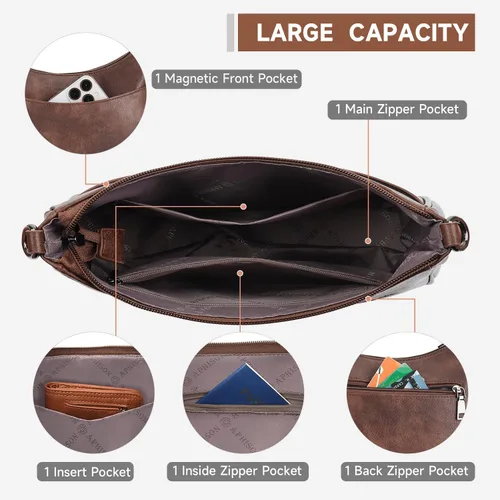 Vista 3 de APHISON Bolso cruzado de cuero moderno con correa ajustable, bolso de hombro para mujer