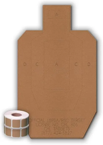 Vista 25 de Objetivos oficiales de cartón USPSA/IPSC, objetivo de torso para competición, objetivo de tiro de silueta, objetivos de cartón. Fabricado en EE. UU
