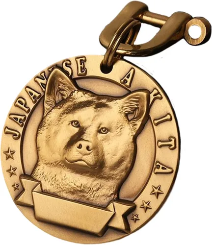 Vista 45 de Etiquetas de identificación para perros de latón macizo con grabado de letras, patrón de alivio 3D frontal, texto personalizado grabado láser