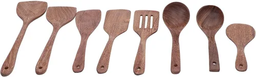 Vista 2 de 8Pcs Wooden Spatula Spoon Stirring Mixing Serving Utensils Wooden Kitchen Utensils Set Cooking Tools for Safe Cooking
