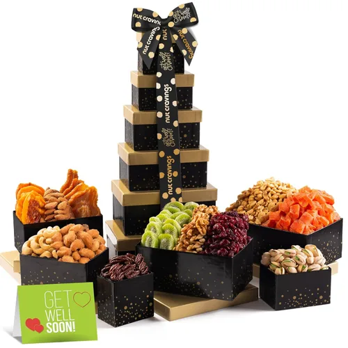 Vista 10 de NUT CRAVINGS Colección Gourmet - Agradecimiento y Apreciación, Cesta de Regalo Torre de Nueces y Frutas Secas, con Cinta TY + Tarjeta