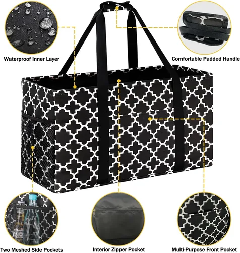 Vista 6 de GhvyenntteS Bolsa extragrande de utilidad – Bolsa de utilidad con marco de alambre de metal y tablero inferior duro, bolsas de comestibles