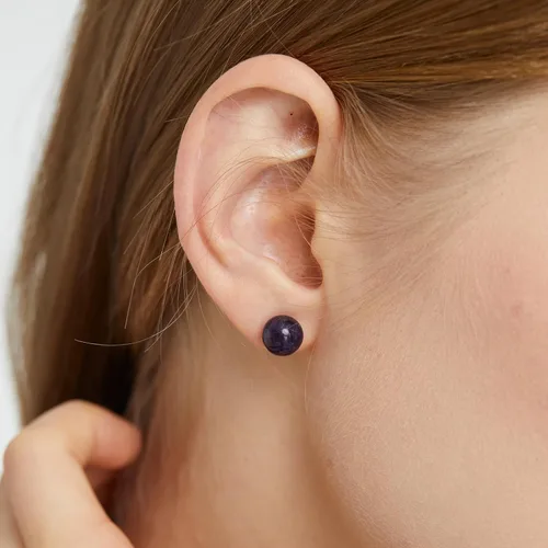 Vista 129 de Natural Stone Stud Earrings for Women 8mm Sterling Silver Genuine Gemstone Earrings Handmade Sterling Silver Crystal Stud Earrings for Women