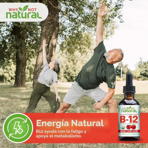 Vista 6 de Why Not Natural Líquido orgánico de vitamina B12 – Sublingual Extra Strength 60 x 5000 mcg gotas de metilcobalamina, vegano, maximiza la absorción