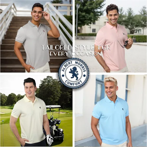 Vista 2 de Albert Morris Paquete de 4 camisas polo de manga corta a rayas para hombre