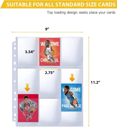 Vista 3 de Protector de página de 9 bolsillos, paquete de 200 fundas para tarjetas coleccionables para Skylanders, MTG, cupón, juego, tarjetas de fútbol