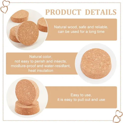 Vista 4 de BENECREAT 6 tapones para botellas de corcho, tapones de corcho cónicos de madera duraderos para botellas de vino, cerveza, vidrio y proyectos