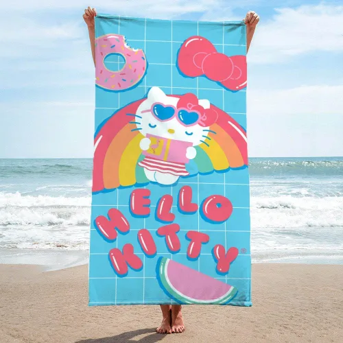 Vista 3 de Jay Franco Hello Kitty Rainbow - Toalla de playa para piscina y baño, súper suave y absorbente, 100% algodón, mide 28 x 58 pulgadas