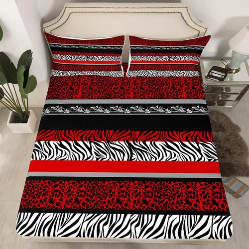 Vista 11 de Manfei Leopard Print Fitted Sheet Twin Size,Blue Brown Black Stripes Bedding Set 2pcs,Wild Animal Cheetah Skin Bed Sheets with 1 Pillowcase,Kids