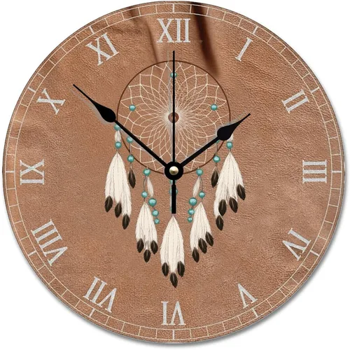ArogGeld Reloj de atrapasueños nativo americano, bohemio, talismán indio, personalizado, de 10 pulgadas, funciona con pilas, decoración silenciosa y