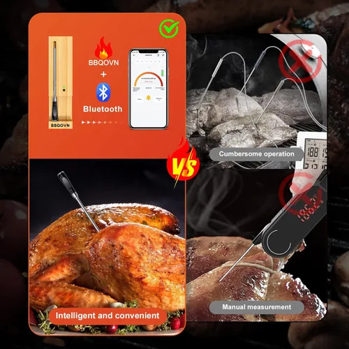Vista 3 de Termómetro inalámbrico para carne, rango remoto Bluetooth de 777 pies, sonda de termómetro de carne ultrafina de 0.154 in, lectura instantánea