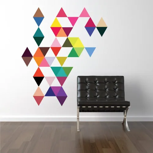 Vista 2 de Triangle Wall Decals Mod Colors Triangle Decals Geometric Art Reusable Peel and Stick Traingle Wall Stickers