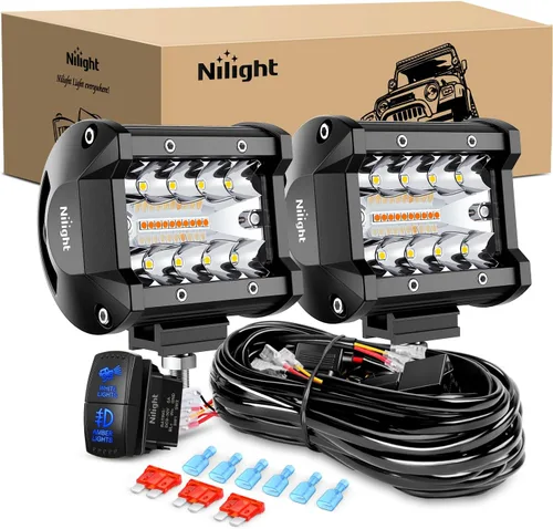 Vista 12 de Barra de luz LED Nilight 2 piezas 10 cm 60 W 4 pulgadas triple fila de luces combinadas de haz puntual y de inundación con kit de cableado