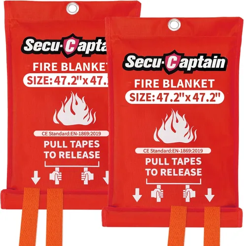 Vista 8 de SecuCaptain Manta de emergencia contra incendios para el hogar, paquete de 2 mantas ignífugas extragrandes de 60 x 60 pulgadas con pestañas