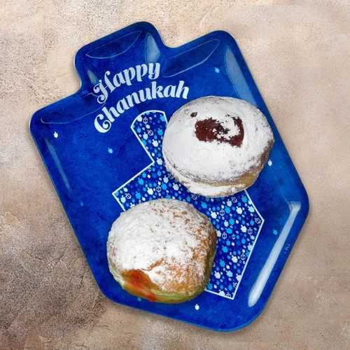 Vista 2 de Rite Lite Happy Chanukah Dreidel - Bandeja grande de melamina decorativa para centro de mesa, decoración del hogar, elegante vajilla perfecta