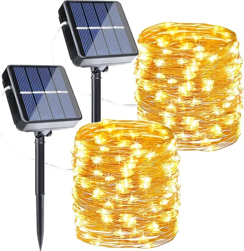 Vista 10 de Joomer - Tira de luces solares de hadas, paquete de 2, total 80 pies, 240 LED, luces de cuerda solar para exteriores, impermeables, 8 modos