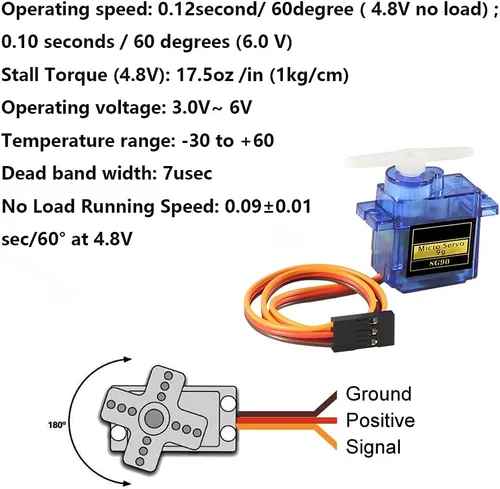 Vista 4 de Dorhea Mini Servo Motor SG90 12PCS SG90 0.32 oz Servo Kit para RC Helicóptero Avión Coche Barco Robot Brazo/Mano/Caminar/Servo Control de Bloqueo