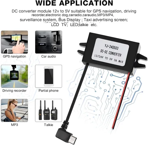 Vista 6 de Convertidor CC 12v a 5v 3a 15w DC Buck Module, regulador de voltaje reducido, convertidor de potencia de coche, adaptador de corriente de salida
