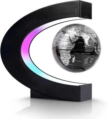 Globo flotante de levitación magnética, globo de levitación en forma de C plateado y negro con luces LED para educación, decoración de escritorio,