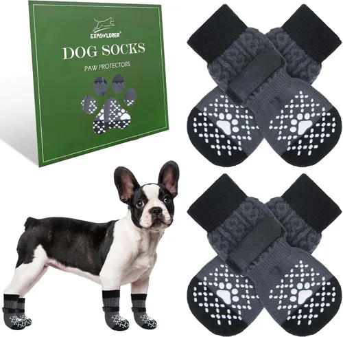 Vista 20 de EXPAWLORER - Calcetines antideslizantes para perros pequeños, medianos y grandes, evitan que se laman las patas, botines para pavimento caliente