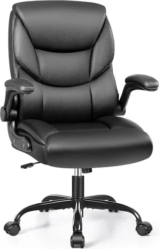 FelixKing Silla de oficina de cuero, pequeña silla de escritorio ergonómica de poliuretano, cómoda silla de computadora con ruedas y reposabrazos