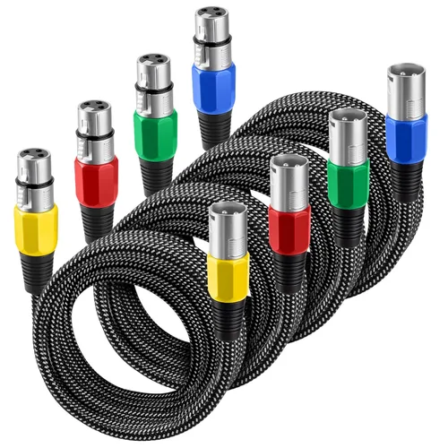 Vista 12 de Cable XLR de 3 pies/2 unidades, cable de micrófono Nylong trenzado equilibrado XLR macho a hembra, cables de conexión de micrófono de alta