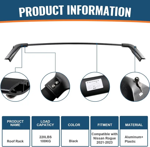 Vista 7 de Barras Transversales de Techo Bloqueables 260lb Compatibles con Nissan Rogue 2021-2026 (con Rieles de Techo Empotrados), Rieles de Techo de Aluminio