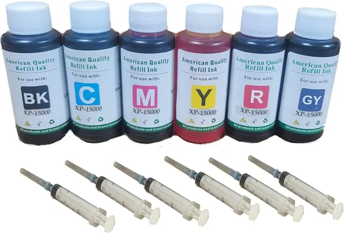 Vivid Colors Botella de repuesto de tinta recargable CISS de 20.3 fl oz de tinta premium para impresora Ep Expression XP-15000, negro, cian,