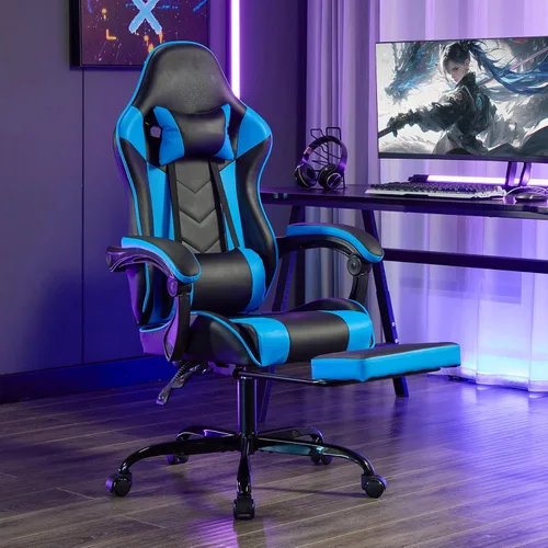 Vista 2 de Silla ergonómica de videojuegos, escritorio de video para computadora, altura ajustable, silla de oficina giratoria de 360° con reposacabezas