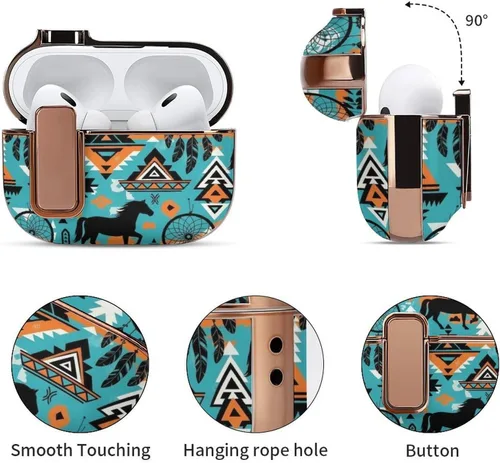 Vista 5 de Soft Plastic Protective Cover Compatible with Airpods Pro 2 Wireless Charging Case Dream Catcher Western Southwest Aztec Horse Art, Accessories for