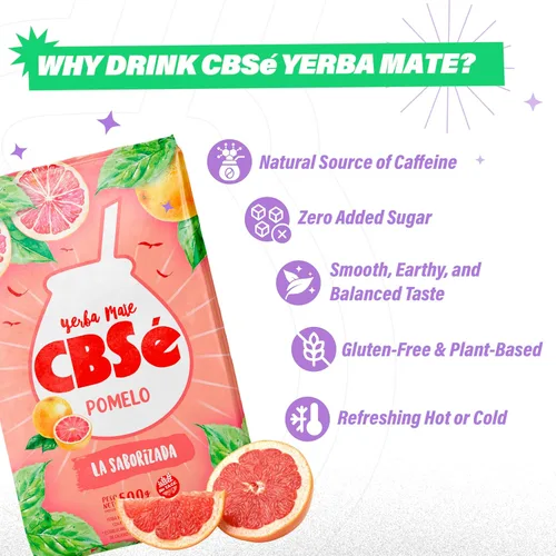 Vista 4 de CBSé Yerba Mate Pomelo (pomelo) - Té de yerba mate con sabor a hojas sueltas, 500 g (1.1 lb), con cafeína natural, sin gluten