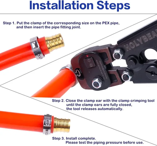 Vista 4 de HOLYBEAR Abrazadera de cincha PEX de 1/2 pulgada, anillos de crimpado de acero inoxidable, abrazaderas de manguera de oreja única para conexiones