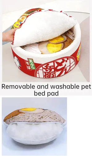 Vista 7 de Nido para gatos en forma de fideos instantáneos, sofá cama para gatos, lindo y cómodo, casa para mascotas, desmontable, multifuncional, suave, cama