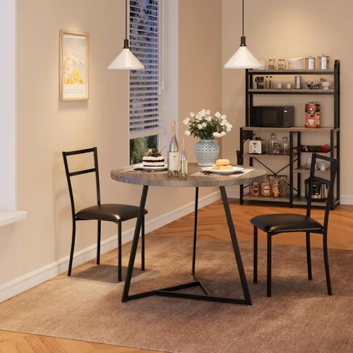 Vista 10 de SLKEVERSA Small Dining Table Set for 2, Circle Kitchen Table with 2 Upholstered Chairs and Backrest, 3-Piece Round Table and Chairs Set for