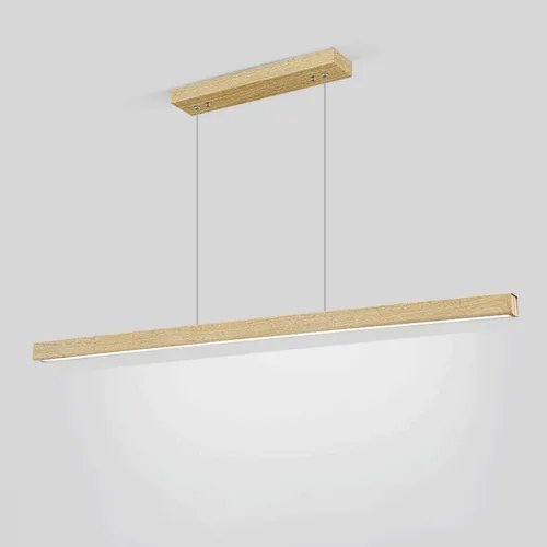 Vista 5 de Wood Grain Hanging Light Linear Metal Pendant Lamp Modern Chandelier 6000K Living Room Suspension Lamps Decorative Dining Room Drop Ceiling Light