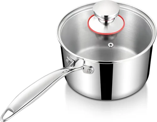 Vista 11 de Homikit Cacerola de 1 cuarto de galón, sartén de acero inoxidable de tres capas con tapa, olla de cocción de inducción pequeña de 1 cuarto de galón