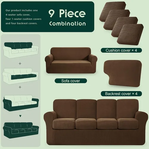 Vista 267 de CHUN YI Fundas para sofá de 7 piezas, lavables, fundas elásticas para sofá de 3 cojines con respaldo y fundas de cojín separados, protector