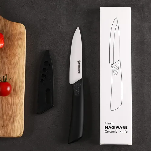 Vista 7 de Magiware - Cuchillo de pelar clásico de cerámica de 4 pulgadas con cubierta de funda para frutas y verduras, más largo afilado, a prueba de óxido