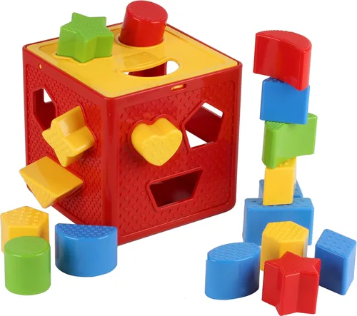 Play22 Juguete clasificador de formas de bloques para bebés, bloques para niños, incluye 18 formas, reconocimiento de color de aprendizaje, caja de