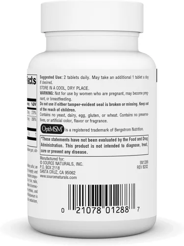 Vista 3 de Source Naturals MSM (metilsulfonilmetano), un suplemento dietético sulfuro, 1.000 mg - 60 tabletas